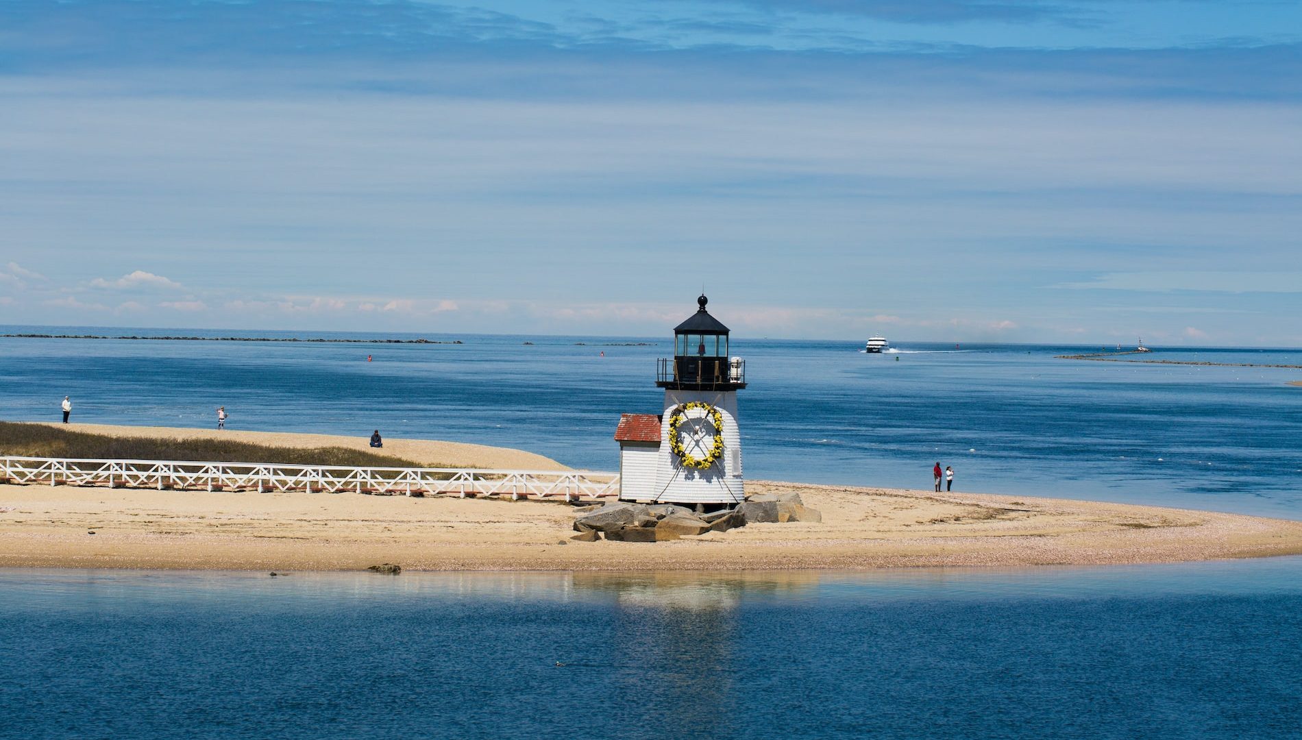 Nantucket Brant Point Lighthouse with Daffodil Weekend wreath