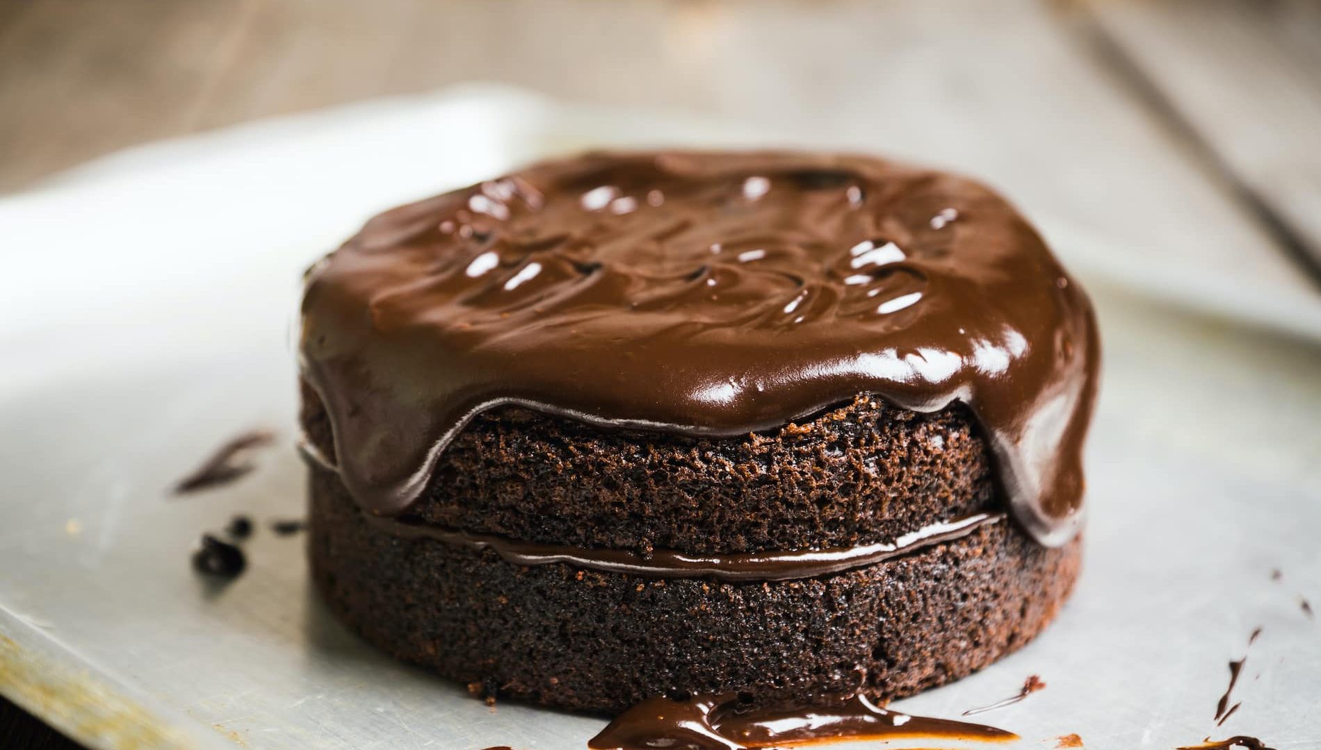 Chocolate cake covered with ganache