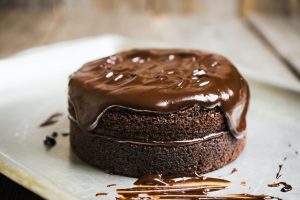 Two layer Chocolate cake covered with ganache