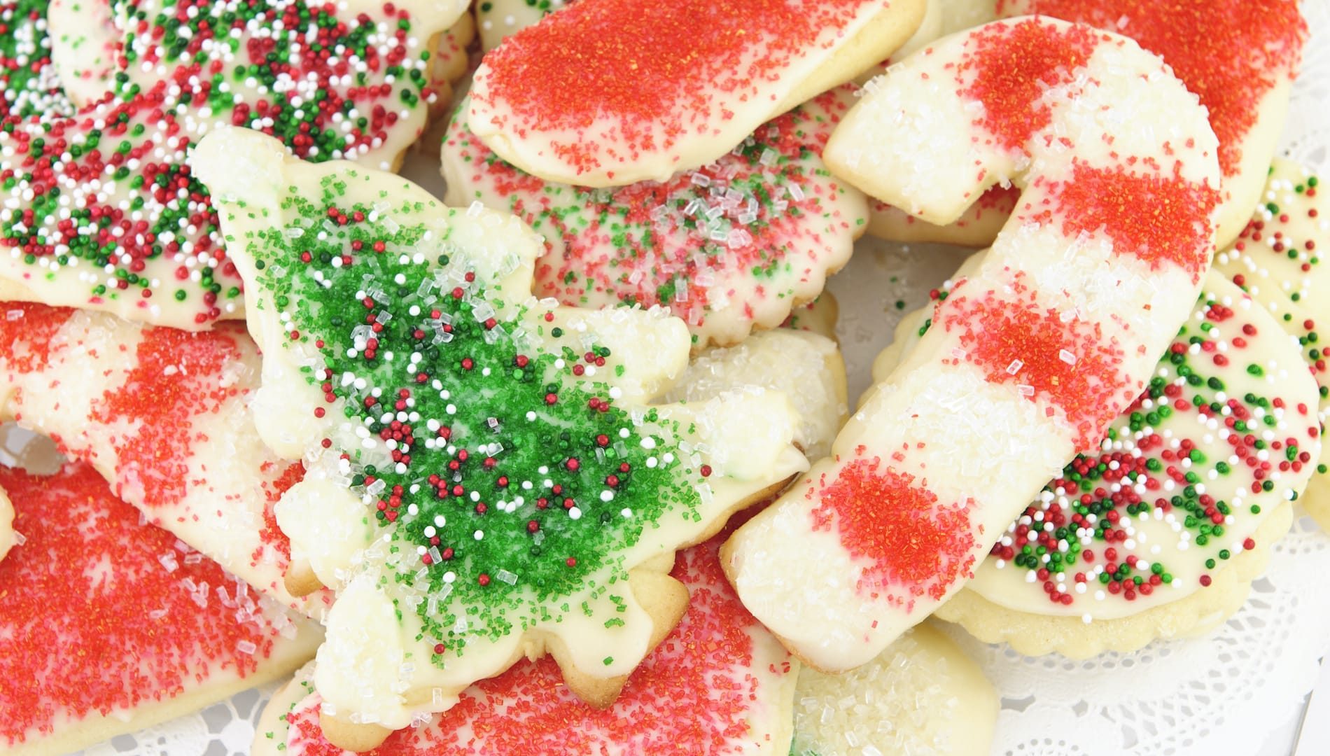A plate of decorated Christmas sugar cookies