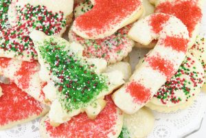 A plate of decorated Christmas sugar cookies