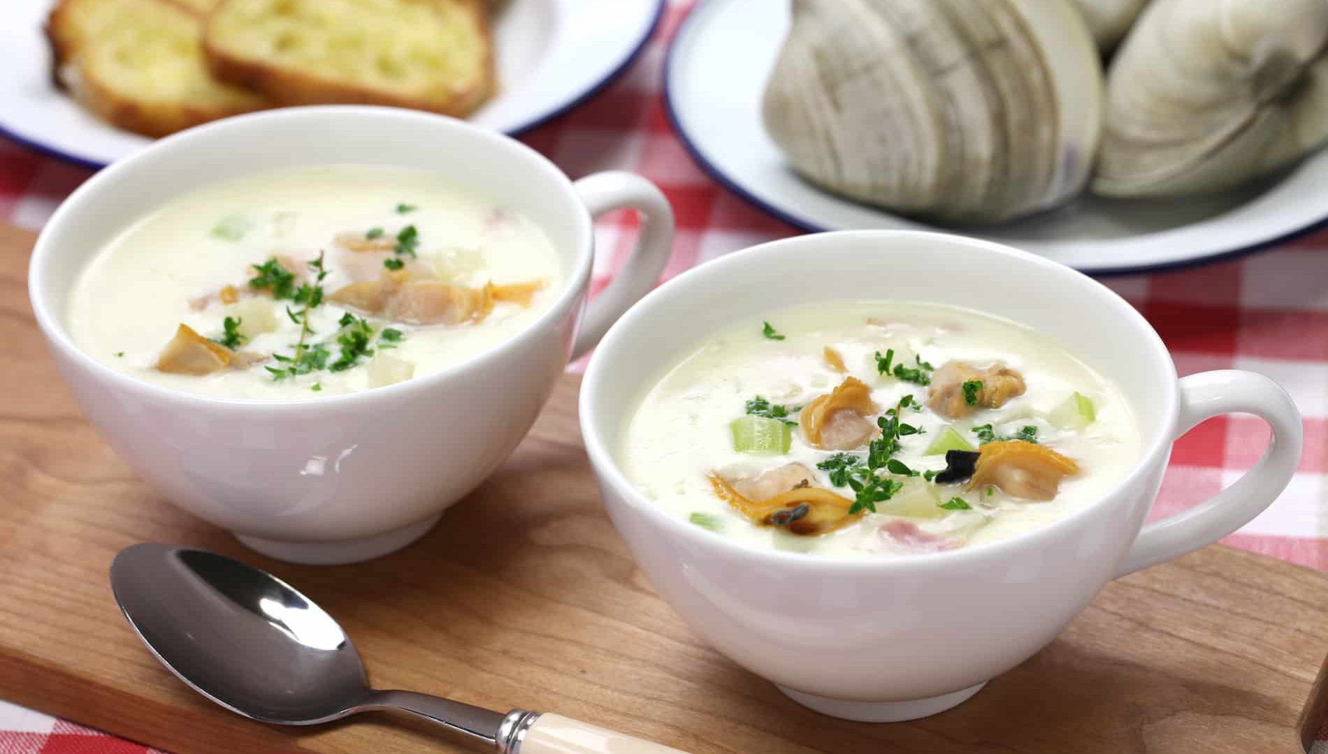 two bowls of New England Clam Chowder
