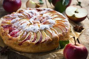 apple cake on rustic background