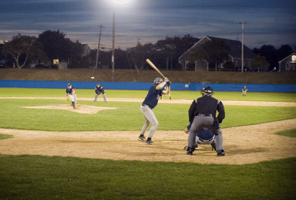 Cape Cod Baseball League shown baseball player on the baseball field