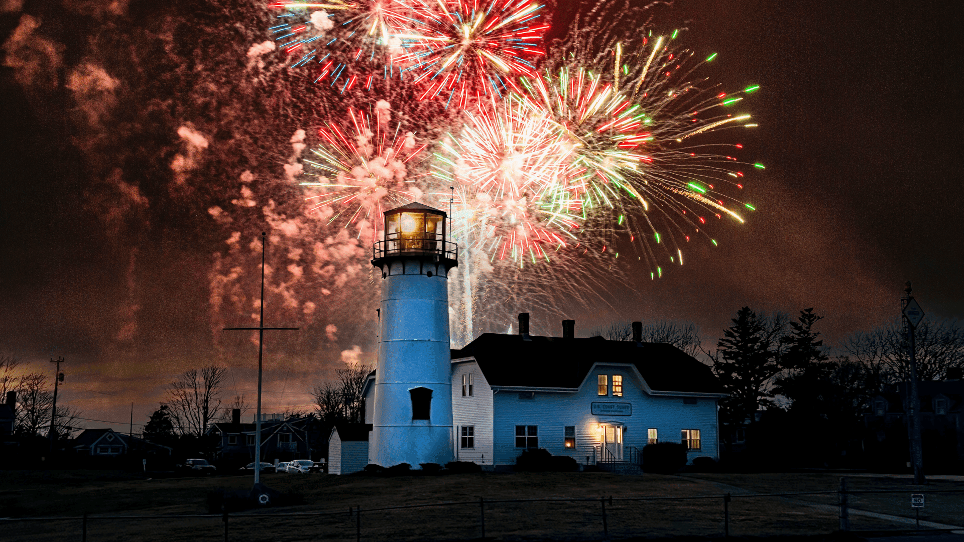 Chatham Lighthouse with fireworks