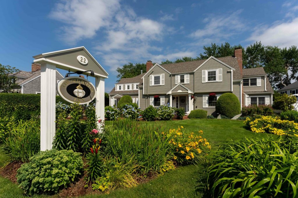 front exterior shot of the inn with gardens