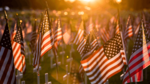 American Flags in a graveyard 