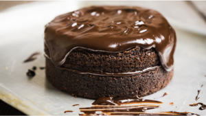 two layers chocolate cake with chocolate glaze 