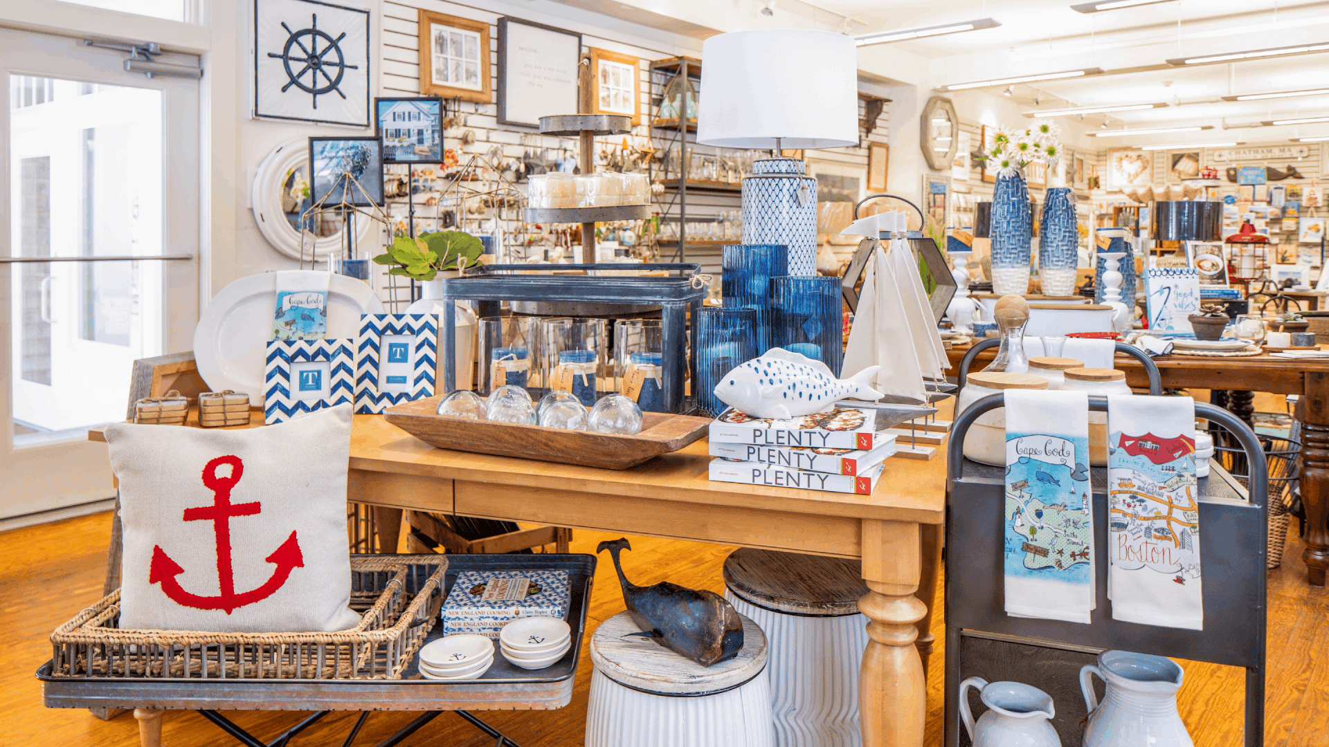 Interior photo of store with nautical themed gifts