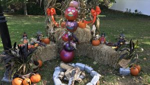 Pumpkin Sculpture in a park decorated for Halloween